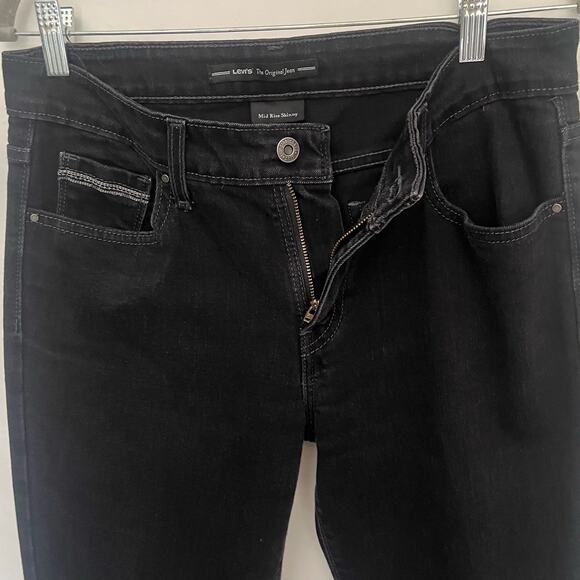 LEVI'S Mid Rise Skinny Jeans Womens 10 S/C Black Grunge Streetwear Embroidered - Picture 4 of 12